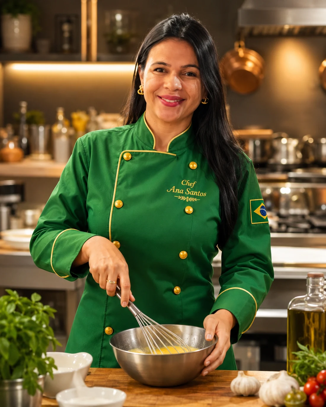 Chef Ana Santos com doma verde