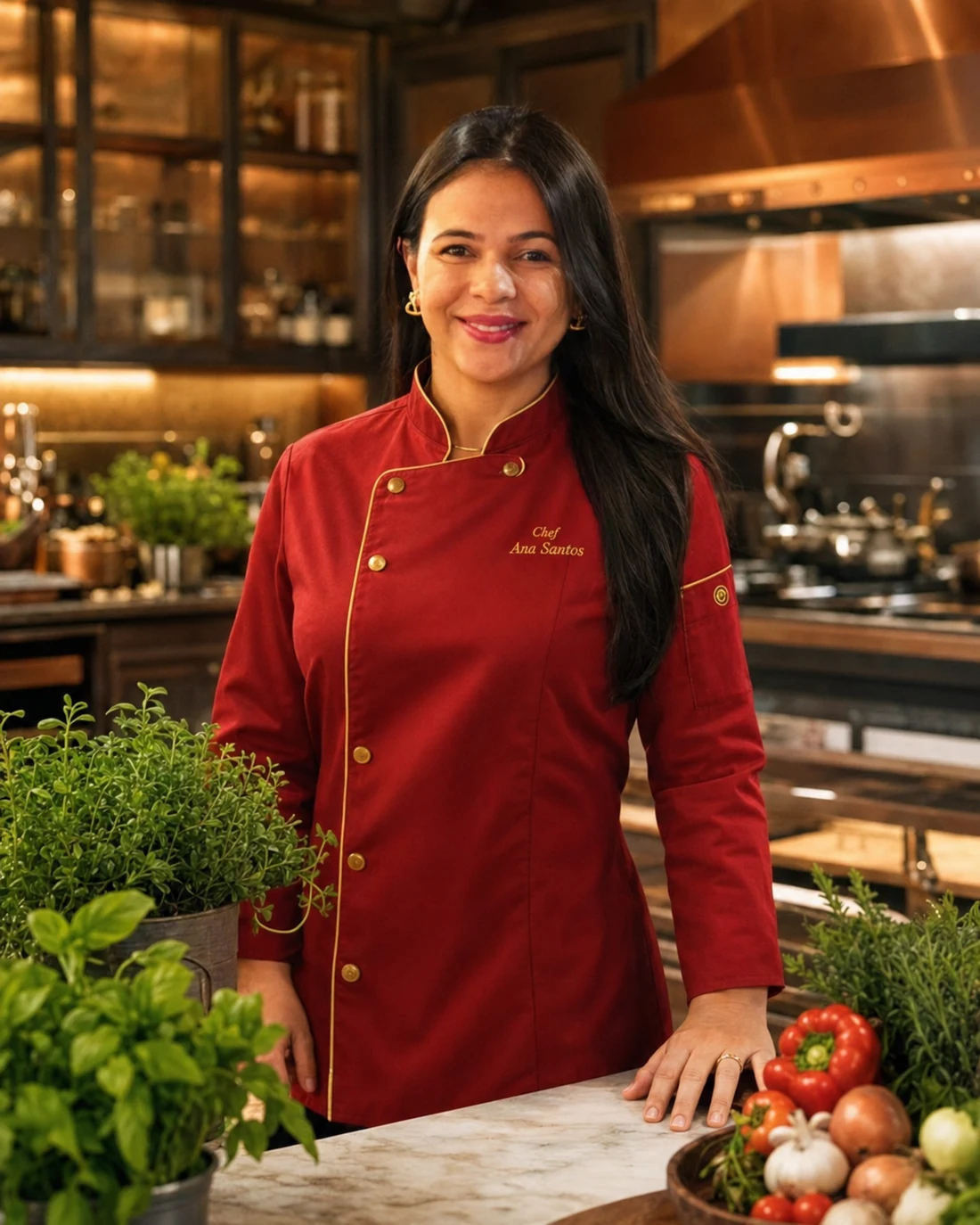Chef Ana Santos em cozinha profissional