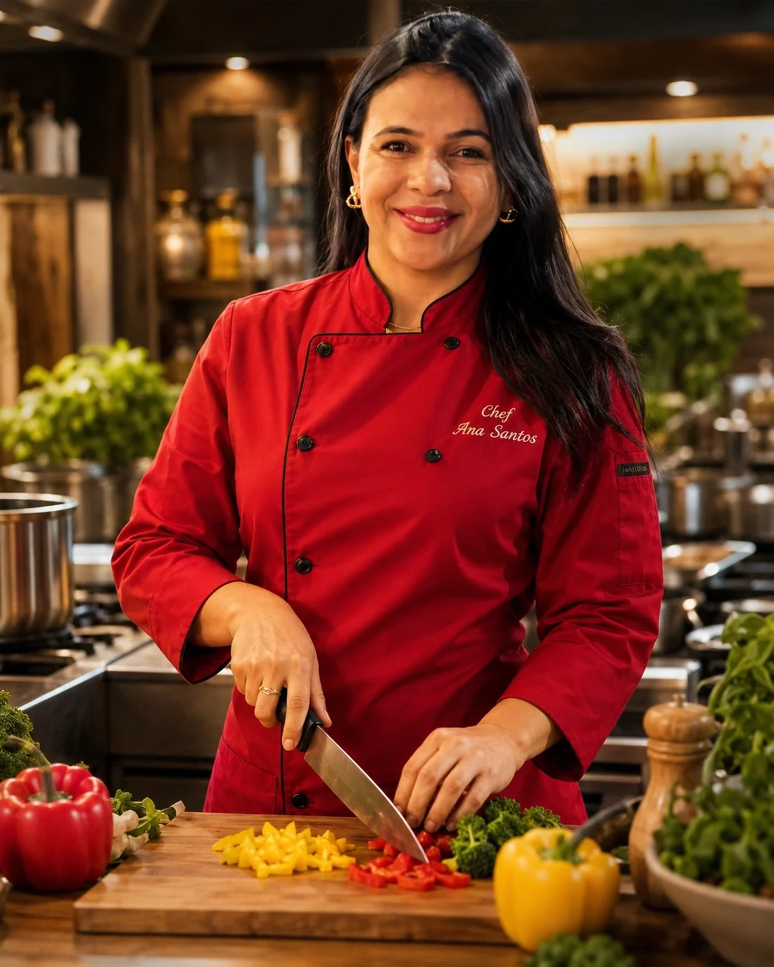 Chef Ana Santos com doma vermelha