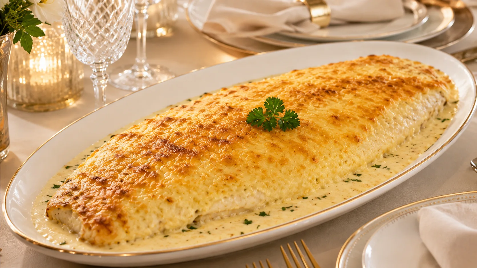 Filé de dourado gratinado ao molho bechamel